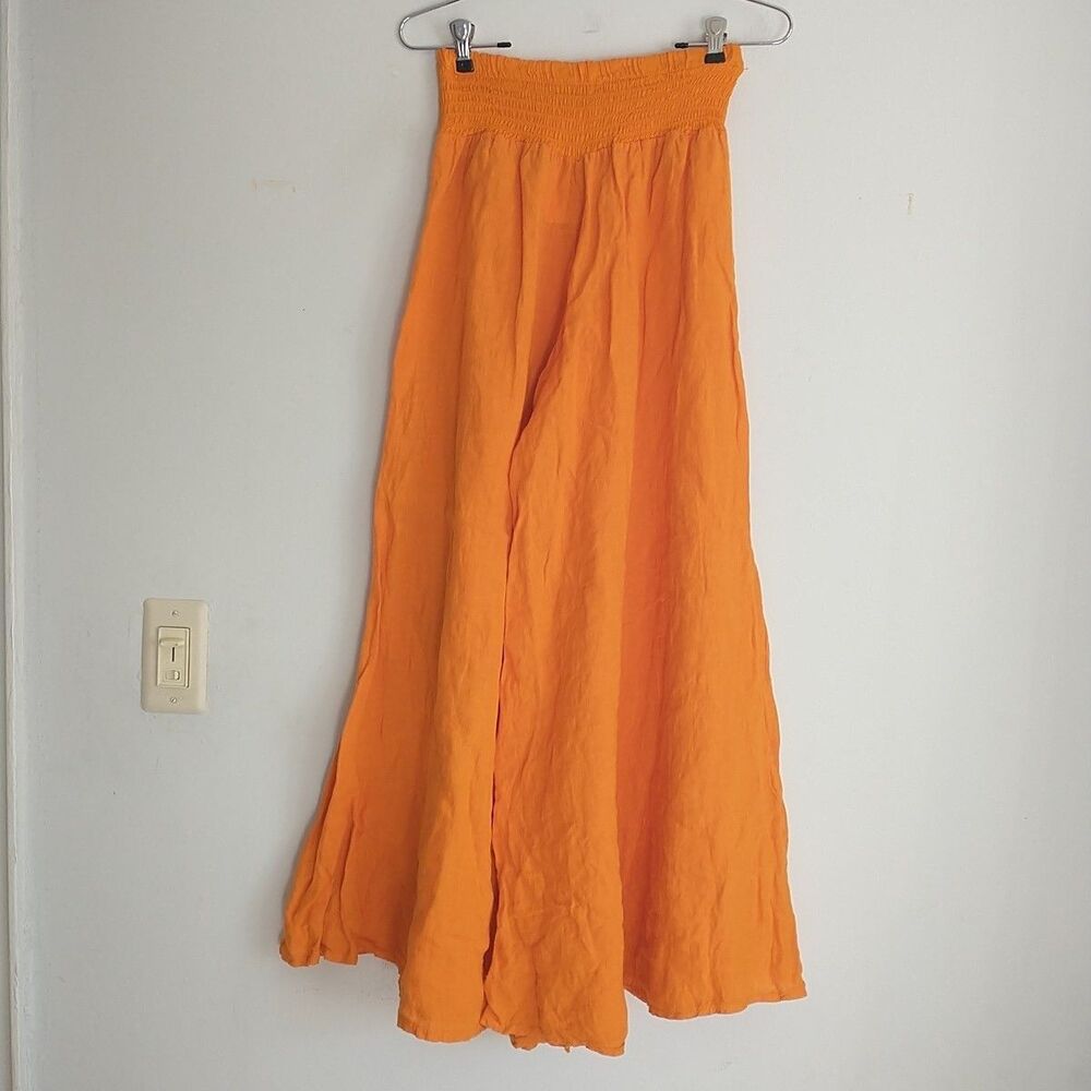 New Puro Lino Made In Italy 100% Linen Palazzo Wide Leg Pants OS S/M*Orange - Picture 3 of 7